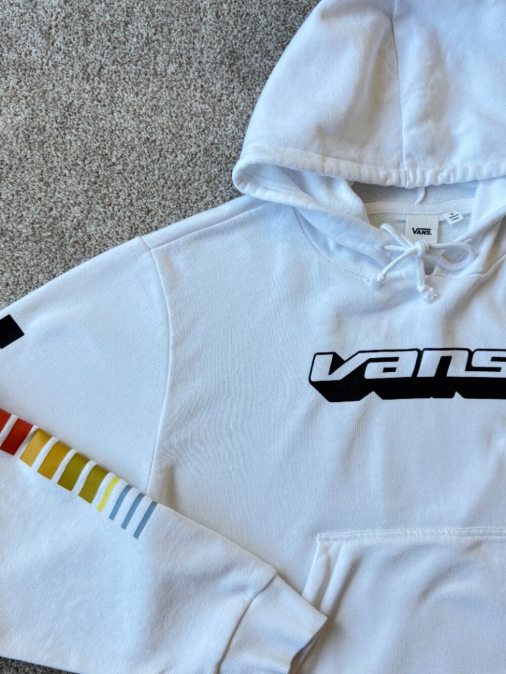 Vans White Cropped Pullover Hoodie Sweatshirt Women's M